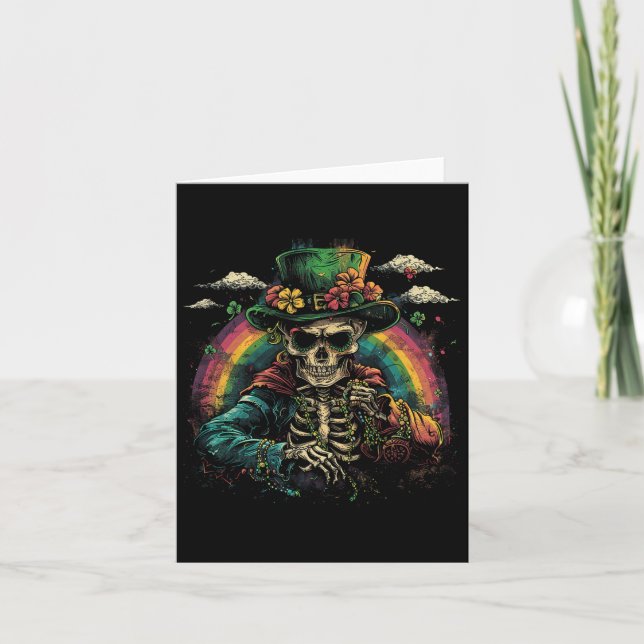Tarjeta Calavera Esqueleto - Leprechaun Día de San Patrici (Anverso)