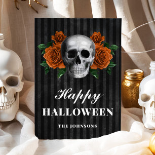 Tarjeta Calavera Floral Naranja Gótica Feliz Halloween