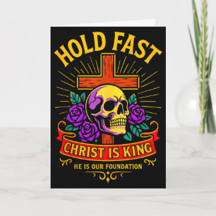 Tarjeta Calavera gótica cristiana Cruz Agárrate fuerte Jes