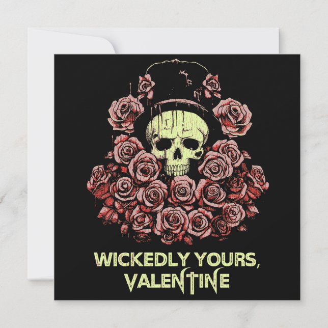 Tarjeta Calavera Gótica de San Valentín con Rosas (Anverso)
