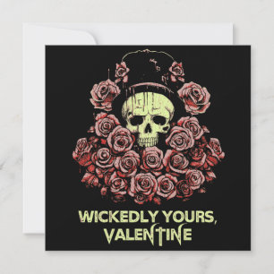 Tarjeta Calavera gótica de San Valentín con rosas