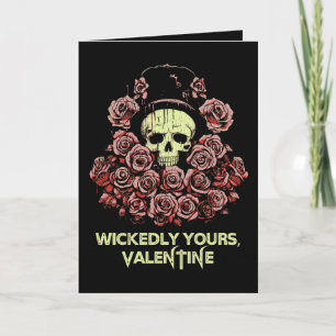 Tarjeta Calavera gótica del día de San Valentín con rosas