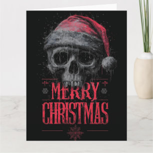 Tarjeta Calavera gótica grungy con un sombrero de Santa de