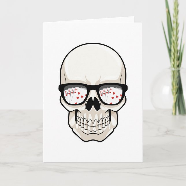 Tarjeta Calavera jugando póquer con gafas de sol (Anverso)