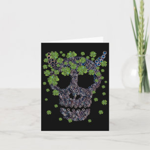 Tarjeta Calavera mecánica espeluznante tréboles verdes ret