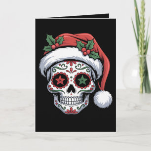 Tarjeta Calavera Navideña Sombrero de Santa Día de Muertos