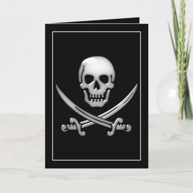 Tarjeta Calavera pirata y cruces de espadas vidriosas (Anverso)