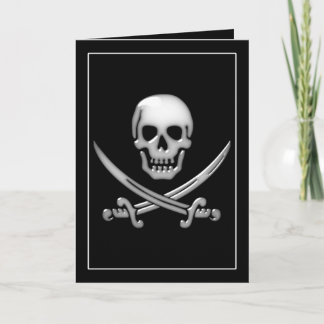 Tarjeta Calavera pirata y cruces de espadas vidriosas