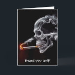 Tarjeta Calavera que Deja de Fumar Con un Cigarrillo<br><div class="desc">Una calavera etérea hecha de humo emerge,  sosteniendo un cigarrillo encendido entre sus dientes para alguien que ha dejado de fumar.
El texto se puede cambiar.</div>