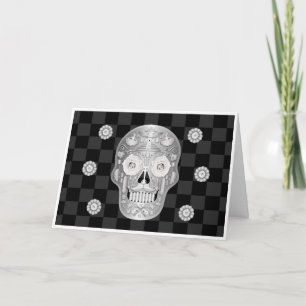 Tarjeta Calavera (rosa blanca) cromada