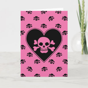 Tarjeta Calavera rosa en corazón