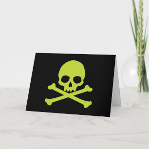 Tarjeta Calavera Simple Verde y Huesos Cruzados