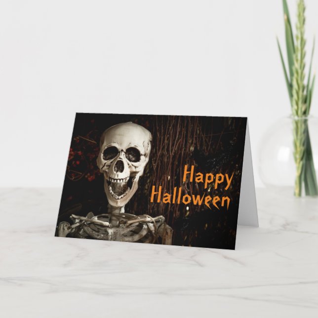 Tarjeta Calavera Sonriente Halloween Personalizable (Anverso)