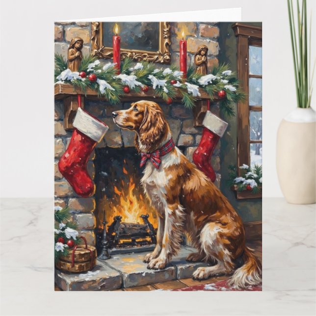 Tarjeta Calcetín de Navidad con Setter Inglés junto a Chim (Anverso)