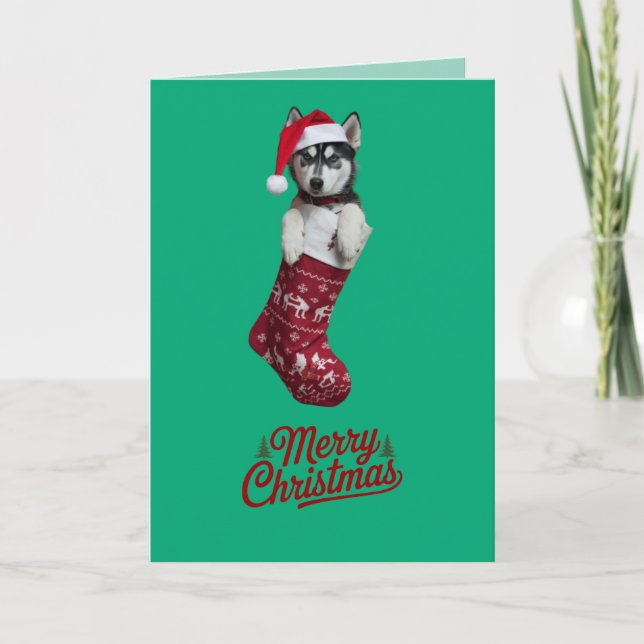 Tarjeta Calcetín de Navidad de Husky Siberiano (Anverso)