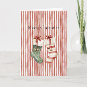 Tarjeta Calcetines de Navidad con Rayas Rojas y Blancas co