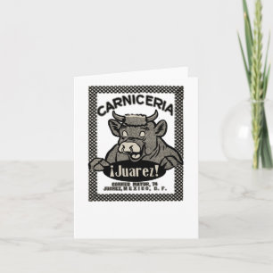 Tarjeta Calcomanía vintage de toro de carnicería de Juárez