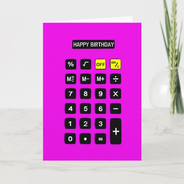 Tarjeta Calculadora de cumpleaños rosado neón (Anverso)