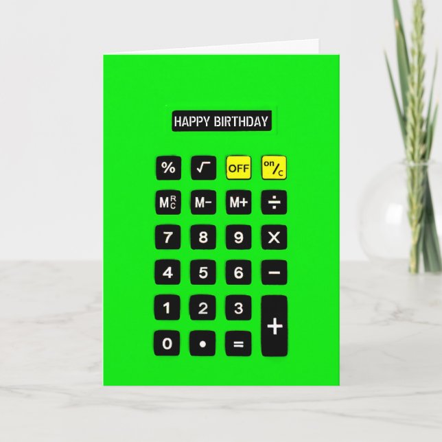 Tarjeta Calculadora Neon Green Birthday (Anverso)