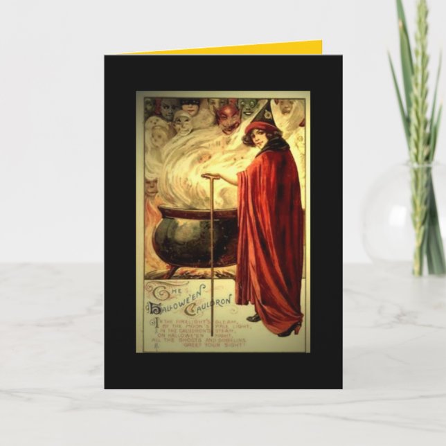 Tarjeta "caldera " de Halloween del vintage (Anverso)