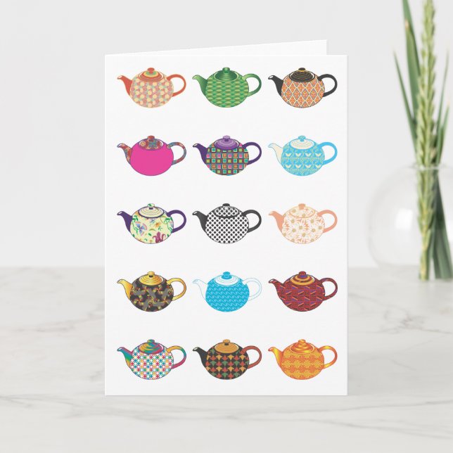 Tarjeta Calderas de té multicoloras (Anverso)