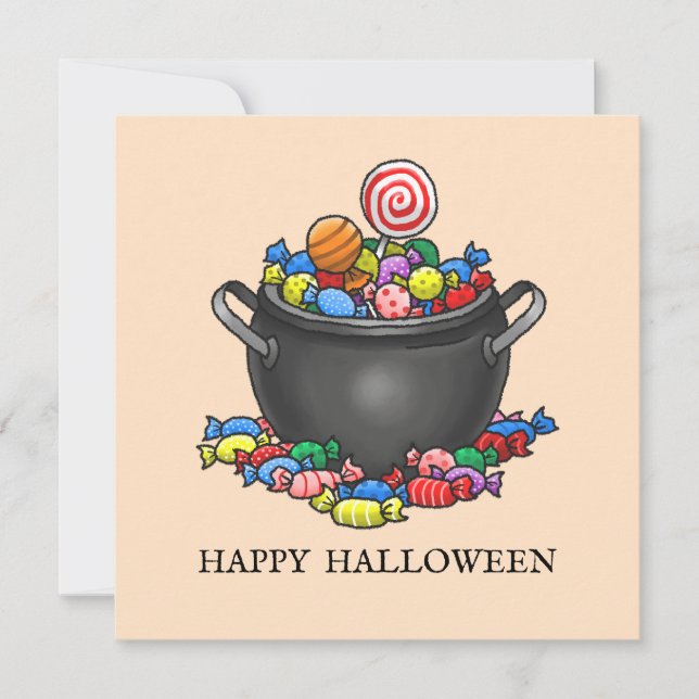 Tarjeta Caldero de dulces de truco o trato (Anverso)