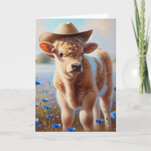 Tarjeta Caldo Vaquera En Pasto Con Cornalles