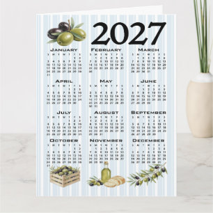 Tarjeta Calendario 2027, Aceitunas Mediterráneas, Rayas Az