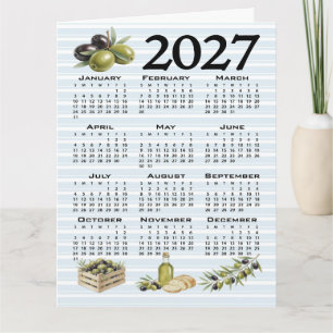 Tarjeta Calendario 2027, Aceitunas Mediterráneas, Rayas Az