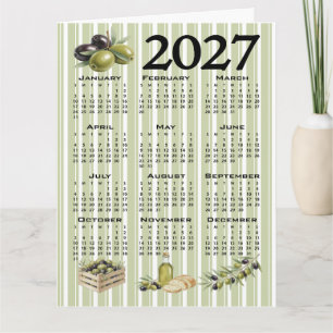Tarjeta Calendario 2027, Aceitunas Mediterráneas, Rayas Ve
