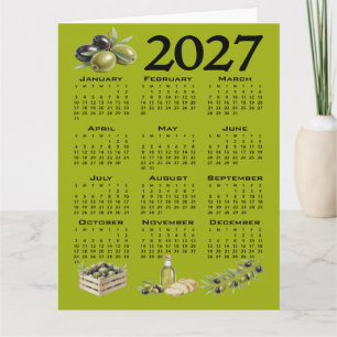 Tarjeta Calendario 2027, Aceitunas Mediterráneas, Verdes