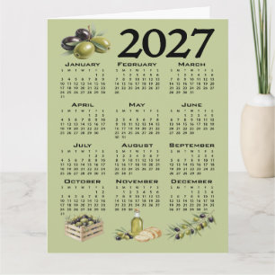 Tarjeta Calendario 2027, Aceitunas Mediterráneas, Verdes