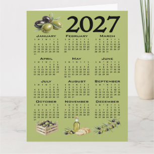 Tarjeta Calendario 2027, Aceitunas Mediterráneas, Verdes
