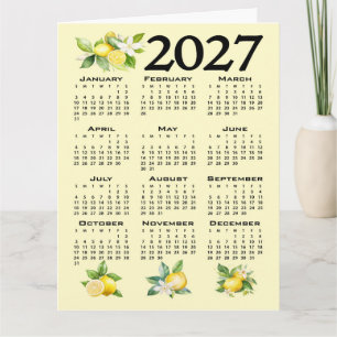 Tarjeta Calendario 2027 al estilo italiano limones amarill