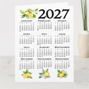 Tarjeta Calendario 2027 al estilo italiano Limones Blanco
