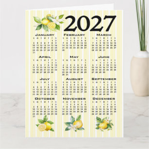 Tarjeta Calendario 2027 estilo italiano limones rayas amar