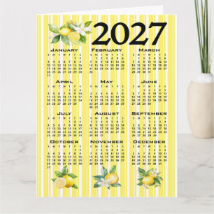 Tarjeta Calendario 2027 estilo italiano limones rayas amar