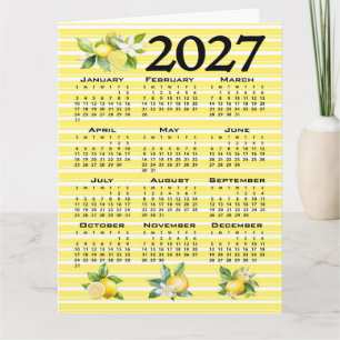 Tarjeta Calendario 2027 estilo italiano limones rayas amar
