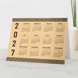 Tarjeta Calendario 2027, Falso Griego, Negro sobre Beige