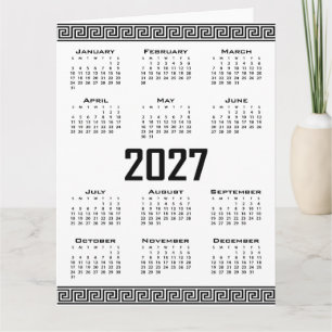 Tarjeta Calendario 2027, Falso Griego, Negro sobre Blanco