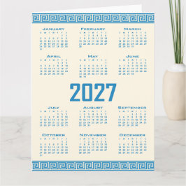 Tarjeta Calendario 2027, Fret Griego, Azul sobre Cosmic La