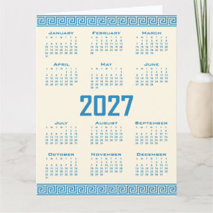 Tarjeta Calendario 2027, Fret Griego, Azul sobre Cosmic La