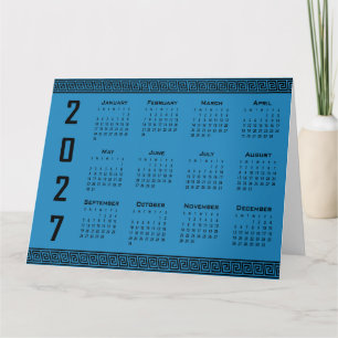 Tarjeta Calendario 2027, Fret Griego, Negro sobre Azul Cos