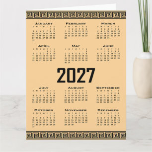 Tarjeta Calendario 2027, Fret Griego, Negro sobre Beige