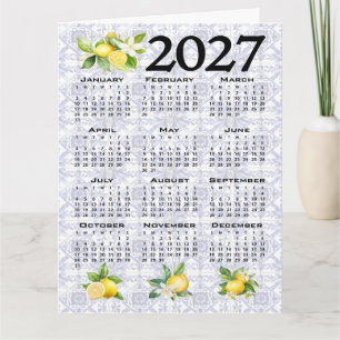 Tarjeta Calendario 2027 Limones Azulejos Mediterráneos Ita