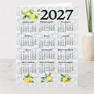 Tarjeta Calendario 2027 Limones Azulejos Mediterráneos Ita