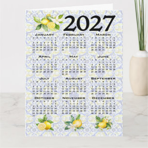 Tarjeta Calendario 2027 Limones Azulejos Mediterráneos Ita