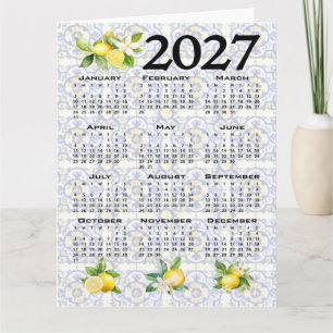 Tarjeta Calendario 2027 Limones Azulejos Mediterráneos Ita