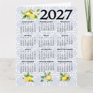 Tarjeta Calendario 2027 Limones Italianos Azulejos Mediter