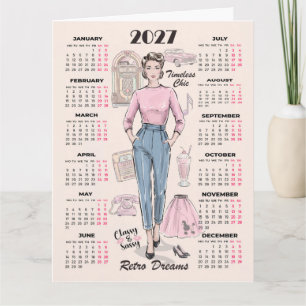 Tarjeta Calendario 2027 Sueños Retro Saludo